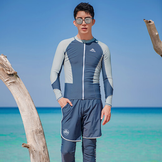BOSOOT wetsuit, women's couple swimsuit suit, long-sleeved sunscreen jellyfish suit, slim men's surf suit, snorkeling trousers, 21 gray blue + light gray men's XL