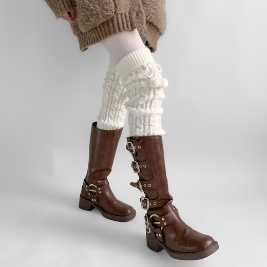 Women's Autumn and Winter Long Socks with Perfect Fur Balls, White, One Size