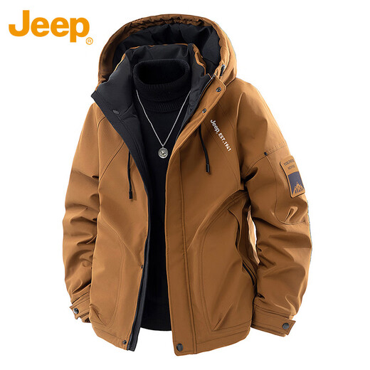 JEEP Jeep Down Jacket Men's Winter Short Hooded Warm Jacket Men's Casual Jacket Clothes Men's Brown XL