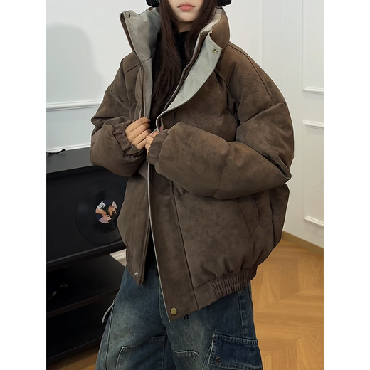 NYING matte pu leather cotton jacket men's winter new trendy brand contrasting color stand-up collar thickened warm cotton coat loose cotton jacket gray XL (140-160Jin Jin equals 0.5 kg)