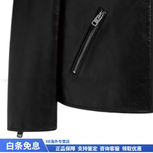 COACH Fashionable and Versatile Trend RACER Solid Color Round Neck Zipper Long Sleeve Leather Jacket Men's Black Christmas Gift Black M