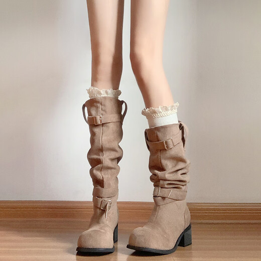 Perfect milk white twist socks for women in autumn and winter, versatile mid-calf stockings with boots, lace twist calf socks_milk white 53cm, one size fits all