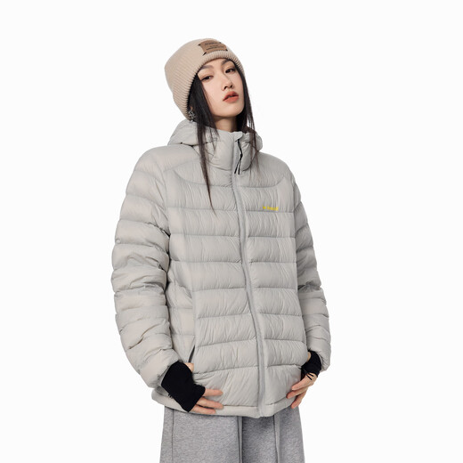 ICH MODE American retro 90 white duck down ribs down jacket women's winter light and cold-proof hooded short coat light gray M