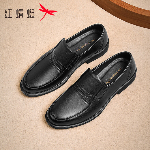 Red Dragonfly Leather Shoes Men's 25 Autumn and Winter Business Casual Leather Shoes Cowhide Soft Sole Comfortable Middle-Aged Dad Shoes WTA45028 Black 41