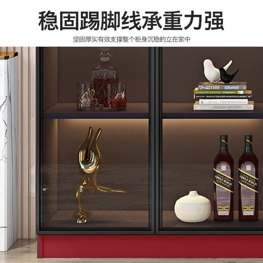 Zhong Zhanggui Wine Cabinet Light Luxury Solid Wood Sideboard Glass Door Display Cabinet Home Integrated Wall Bookcase New Storage Customized Cabinet 240cm Healthy Particle Board Six-Door Wine Compartment Model Comes with Sensor Light (Installation Included)