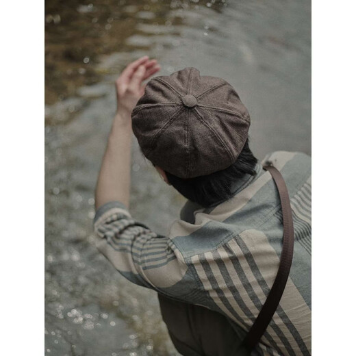 Blooming octagonal hat men's newsboy hat Japanese retro literary versatile Internet celebrity British beret painter hat trendy hat black M (56-58cm)