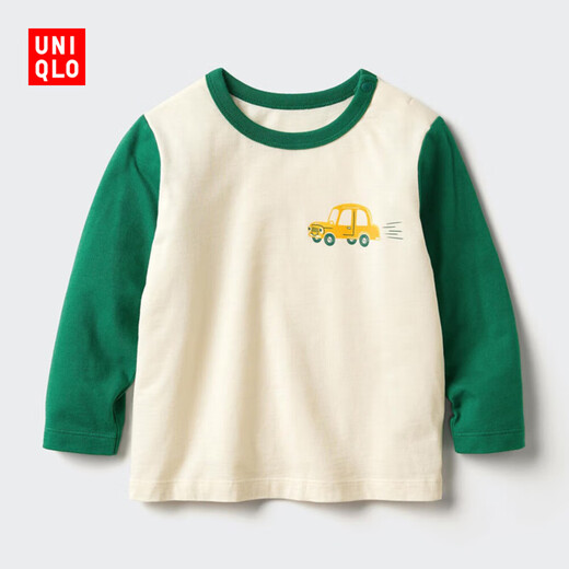 Uniqlo infant and toddler round neck T-shirt/long sleeve 481893 54 green 90