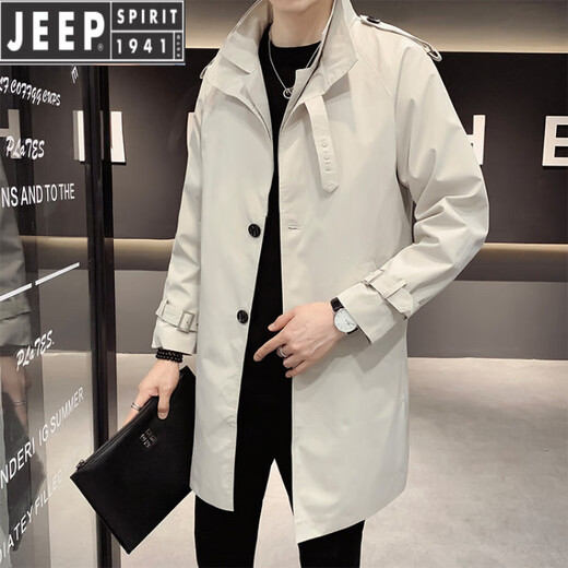 JEEP SPIRIT, мужская ветровка средней длины, осень-зима 2025, новое повседневное пальто с лацканами, свободное деловое красивое пальто в корейском стиле, черное M