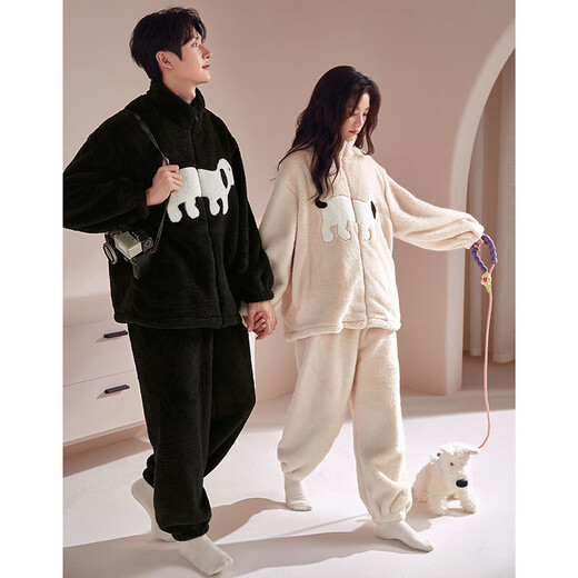 Cat Man Coral Fleece Couple Pajamas Autumn and Winter 2025 New Thick Velvet Casual Cartoon Flannel Ladies Home Clothes 89115 M