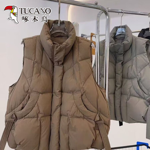 Woodpecker thickened down cotton vest women's short loose slim fashionable cotton vest outer wear autumn new vest black L recommended 105-125Jin Jin equals 0.5 kg