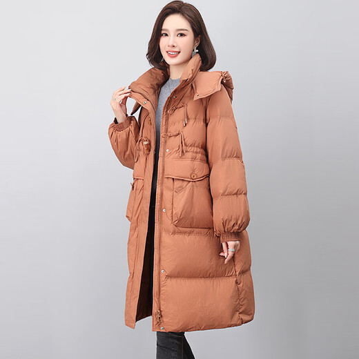 LISM shopping mall same style high-end down jacket white duck down jacket women's mid-length thickened Korean version loose loose black khaki color 2XL XXL suitable for weight 141b