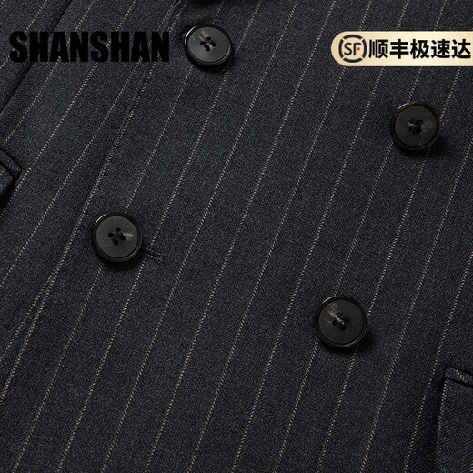 Shanshan (SHANSHAN) light luxury brand men's suit casual gray striped slim double-breasted suit suit for men gray striped XL 175