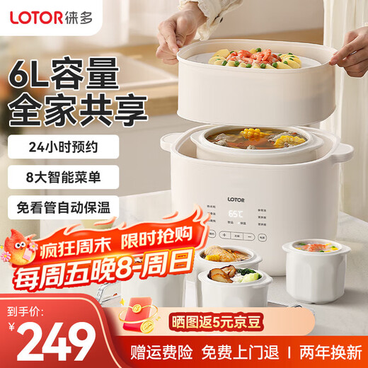 LOTOR electric stew pot for stewing soup, household water-proof bird's nest stew pot, ceramic porridge artifact, baby food supplement pot for 2-3 people, 4 LD-DDZ40 steamer