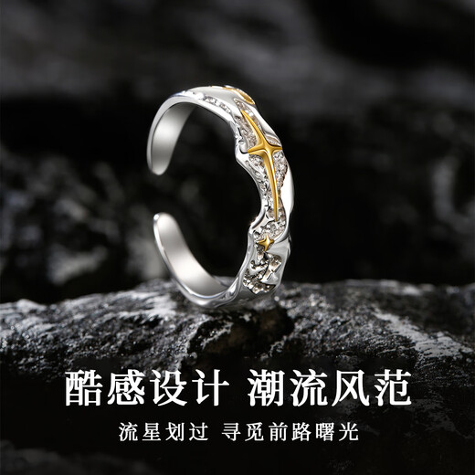 Ostantin S925 silver ring ring for men with adjustable opening, trendy and handsome index finger tail ring, Valentine's Day gift for boyfriend and husband, Polaris Ring - brand original gift box, single