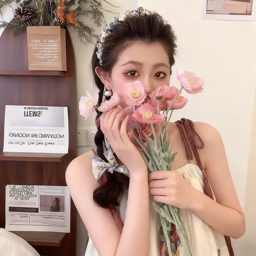 Fan Shengyu ribbon headband for women with high cranial tooth comb, pastoral style braided hair tie, headband for going out, versatile high-end hairpin, floral ribbon headband, purple and yellow set