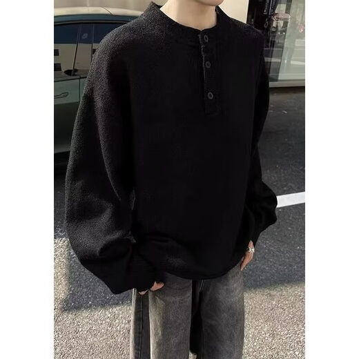 Jiaojing old money Henry collar sweater American cleanfit gray Henry collar sweater men's autumn and winter style lazy old money dark gray M