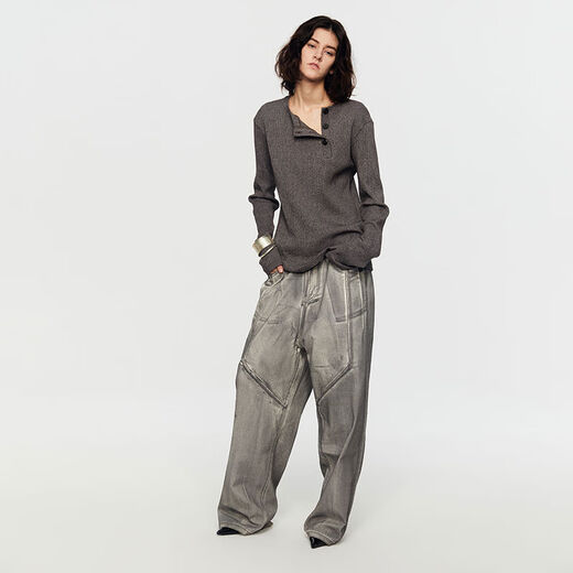 Southstudio bottoming sweater for men and women 24 winter new Henry slope neck gray striped sweater gray S S