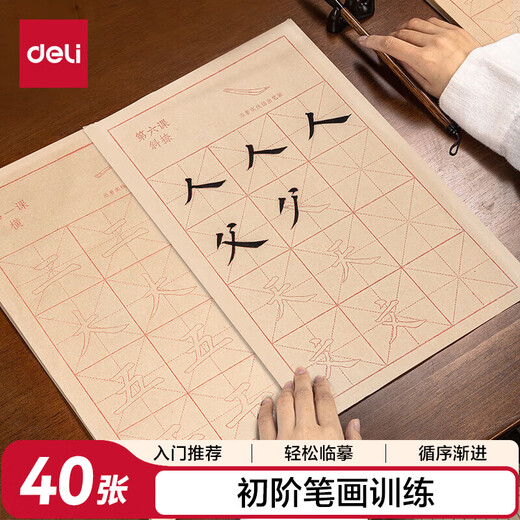 Deli brush copybook for beginners, introductory calligraphy practice copybook for children primary school students 1-3 grade simultaneous copying practice paper HW427 elementary red tracing paper-stroke structure