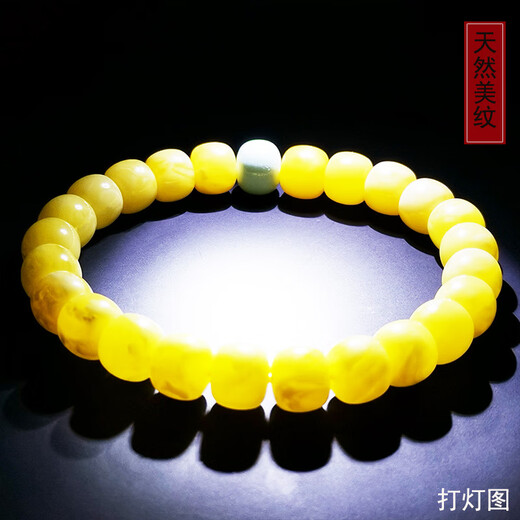 Amber style, one thing, one picture, one certificate, beeswax bracelet, women's bracelet, natural amber barrel beads, raw ore, turquoise, 8.4g, 8*7mm