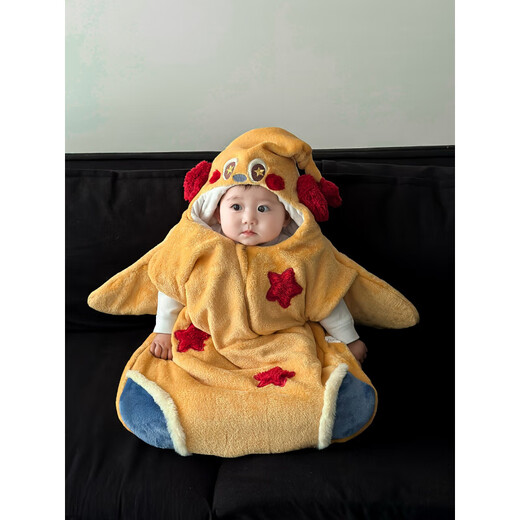 Shijanu Newborn Baby Sleeping Bag Autumn and Winter Warm Baby Anti-Kick Quilt Artifact Autumn and Winter Toddler Anti-jump Winter Bracelet Yellow Plush Star Sleeping Bag 0-1 Years Old