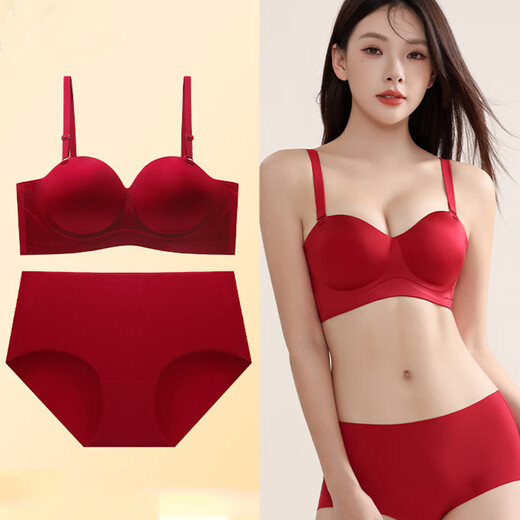 Victoria Palace Sexy Underwear Red Zodiac Year Suit Small Breast Gathering Side Breast Wedding Bra Bra Women's AB Cup Red Suit S 32/70AB 75-90Jin Jin is equal to 0.5 kg