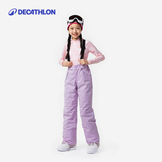 Decathlon (DECATHLON) children's ski pants suspenders thickened waterproof and warm boys and girls single board double board pants KIDK official flagship purple one size 145 12-14 years old