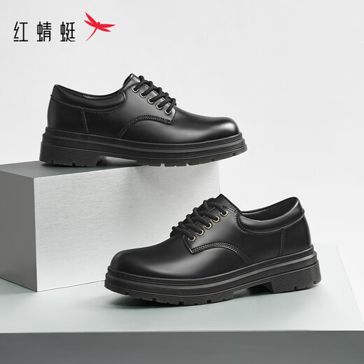 红蜻蜓英伦风工装男鞋低帮马丁靴大头休闲皮鞋WTA44069 黑色 43