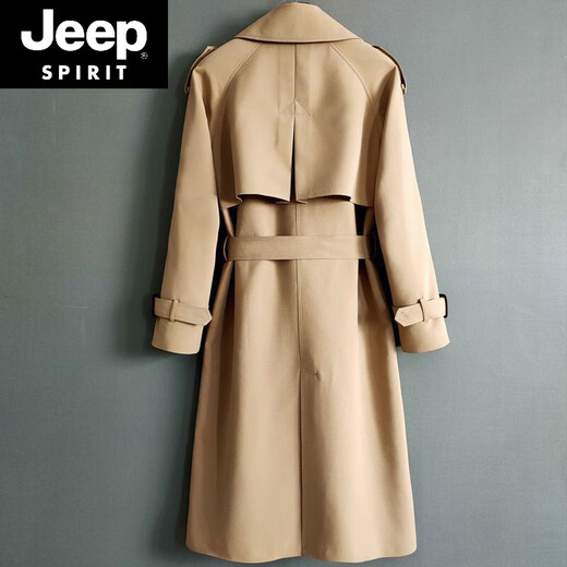 JEEP SPIRIT loose long windbreaker over the knee men's 2026 autumn and winter new style raglan fashion and exquisite commuter double row lengthened versatile jacket gray blue men's 2XL