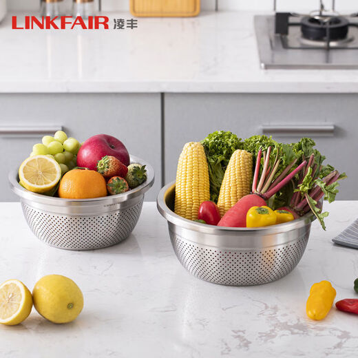 Jie Yu Cat Thickened 304 Stainless Steel Water Filter Basket Washing Basin Washing Fruit Household Rice Soup Basin Leaking Basin Set 24cm