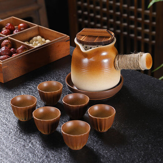 Yushangzhenpin stove-cooking teapot teacup set canned tea teapot roasted milk tea tea water separation ceramic teapot 1 pot 6 cups with lid