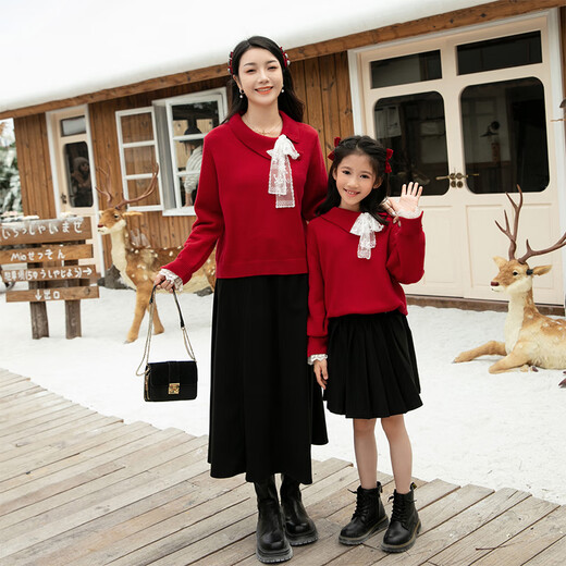 Bubble Orange (BUBBLE ORANGE) different parent-child clothing high-end family portrait New Year's clothing sweater autumn and winter for a family of three or four knitted father, son, mother and daughter red sweater/single piece 130 girls size 130 (recommended weight 45-55 Jin Jin is equal to 0.5 kg)