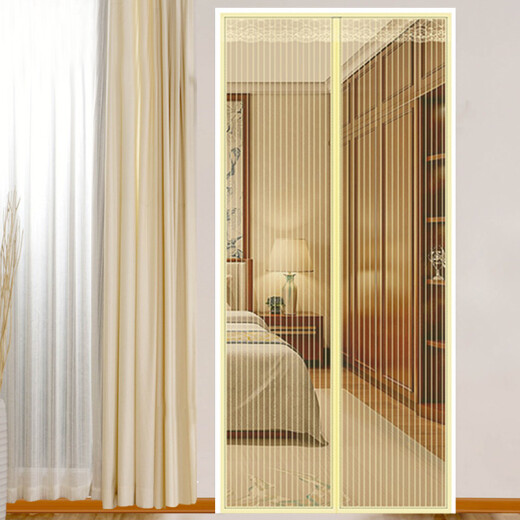 Diyin (DIYIN) Velcro door curtain anti-mosquito magnetic soft screen door summer bedroom household encrypted sand window sand door partition screen window screen beige stripe 90*210cm