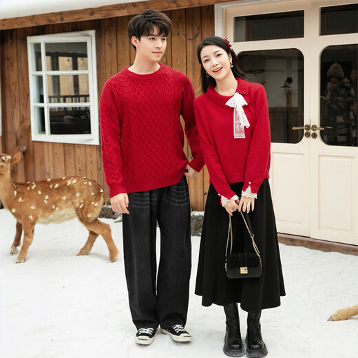 Bubble Orange (BUBBLE ORANGE) different parent-child clothing high-end family portrait New Year's clothing sweater autumn and winter for a family of three or four knitted father, son, mother and daughter red sweater/single piece 130 girls size 130 (recommended weight 45-55 Jin Jin is equal to 0.5 kg)