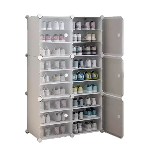 Yusenyi shoe cabinet home door shoe storage artifact plastic aj shoe box boot storage box transparent dormitory simple shoe rack 2 columns 8 layers white 40x30x45cm