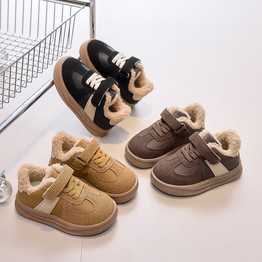 Jingqi Children's Cotton Shoes 2025 Winter New Boys Lamb Wool Plus Velvet Warm Winter Shoes Girls Baby Second Cotton Shoes Yellow Size 23 Inner Length 14.5cm Suitable for Feet Length 13.5cm
