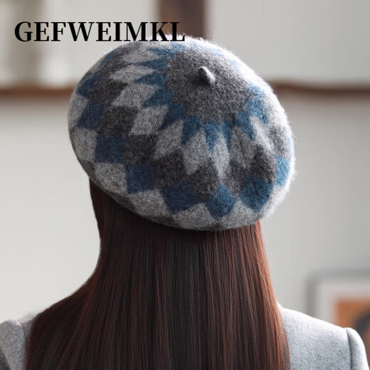 GEFWEIMKL Merino wool beret women's autumn and winter cold-proof and warm painter's hat fashion versatile plaid literary beret orange one size (54-59cm)