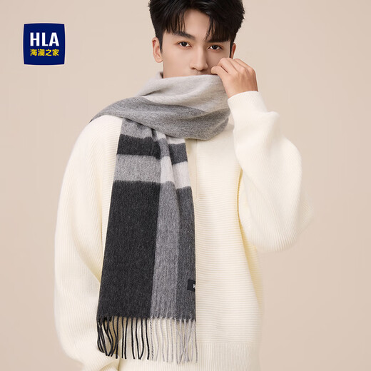 Heilan House Men's Scarf Fashion Pure Wool New Autumn and Winter Warm Scarf Coldproof Gift Box for Boyfriend Yunshuang Gray
