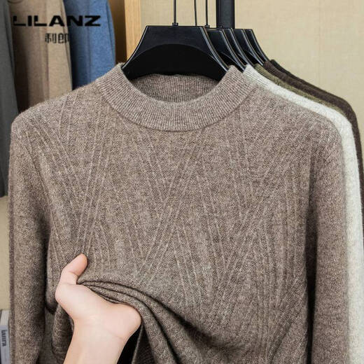Lilan's new yak wool sweater men's round neck thickened sweater middle-aged and elderly dad wear winter 400g sweater tobacco leaf brown thickened 4XL (190)