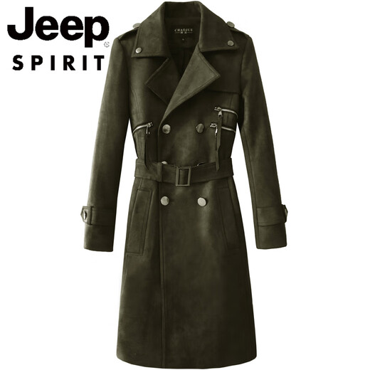 JEEP SPIRIT New Retro Suede Windbreaker for Men and Women Couples 2025 Spring and Autumn New Fashion Tassel Handsome Mid-Length Jacket Trendy Army Green S