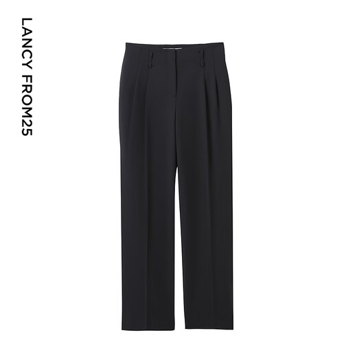Langzi 2024 winter new style wool high-end straight wide-leg trousers, slim and elegant black suit pants, black M