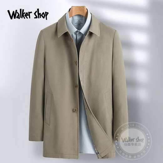 Walker Shop Mid-length men's windbreaker, high quality pure cotton, business casual coat, fashionable business lapel coat, men's khaki 4XL