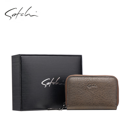 SATCHI/SATCHI 2026 new business fashion coin purse first layer cowhide multi-card slot zipper card holder gray