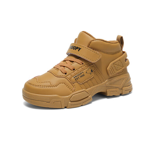 Snoopy (SNOOPY) 50% off children's shoes, children's cotton shoes, new winter short fleece warm sports shoes for boys and girls, medium and large children, brown, size 38, suitable for inner length 24.0cm