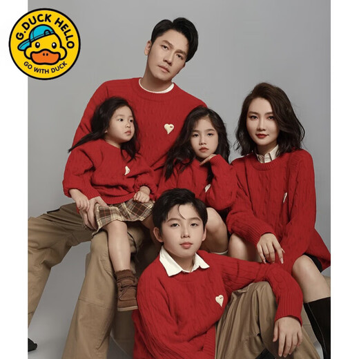 G.duck New Year's Parent-child Clothing Autumn and Winter Clothing Family of Three Mother and Daughter Clothing Western Style Sweaters Sweaters Winter Baby Red Large Size Red 155 Adult S (100 Jin Jin is equal to 0.5 kg or less