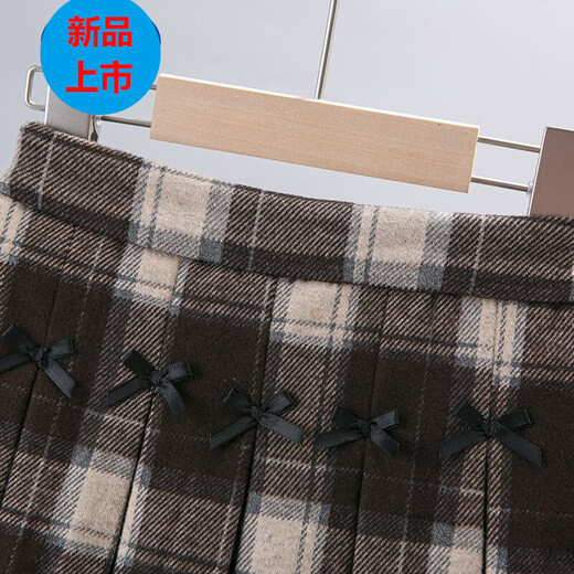 G.duck Girls Skirt Pleated Skirt Autumn and Winter 2025 New Children's Style Versatile Plaid Skirt Girls Skirt Autumn Horizontal Butterfly Woolen Skirt - Black and Gray Plaid 120