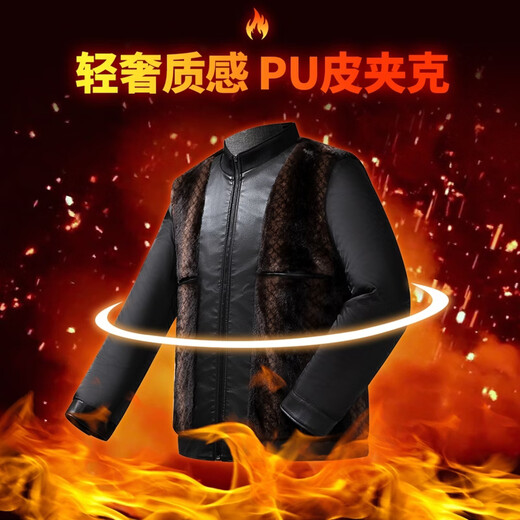 SHANSHANPU leather jacket for men in winter, warm and casual with velvet lining for men, easy care, wear-resistant and windproof jacket, black XL/180