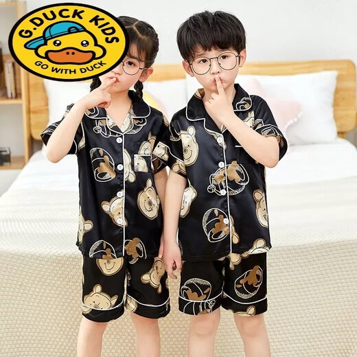 G.duck夏季短袖儿童睡衣冰丝薄款夏天男童真丝小女孩宝宝卡通家居服套装 673女童 170 10码建议身高105-115cm