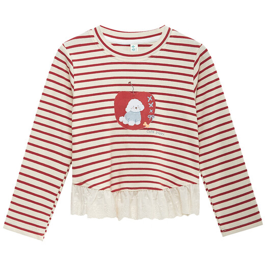 Xiaoyinman children's clothing girls striped long-sleeved T-shirt ballet style spring 26 children's sweet casual top striped 105