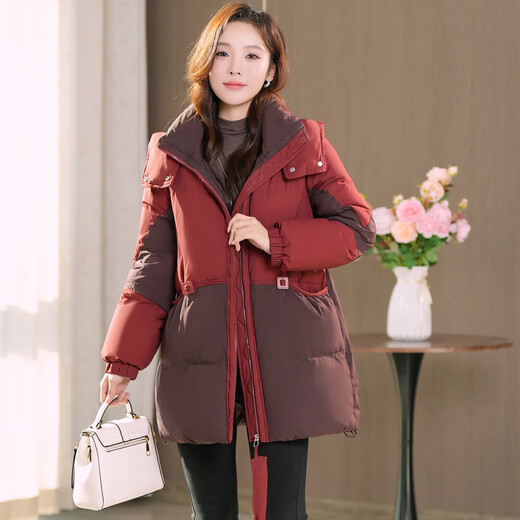 Woodpecker Fashion Temperament Hooded Mid-Length Down Jacket Women's 2025 Winter New Mom Thickened Versatile Warm Jacket
