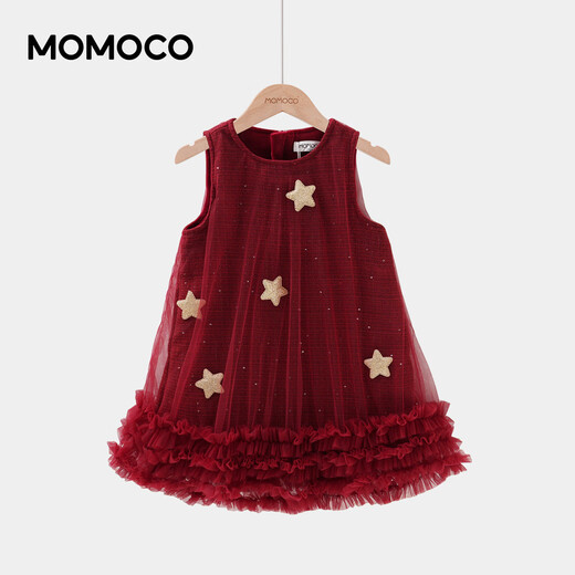 Mamie Maka (MOMOCO) children's clothing girls New Year's wear vest dress 2025 winter style fashionable western vest dress for middle and large children red 90